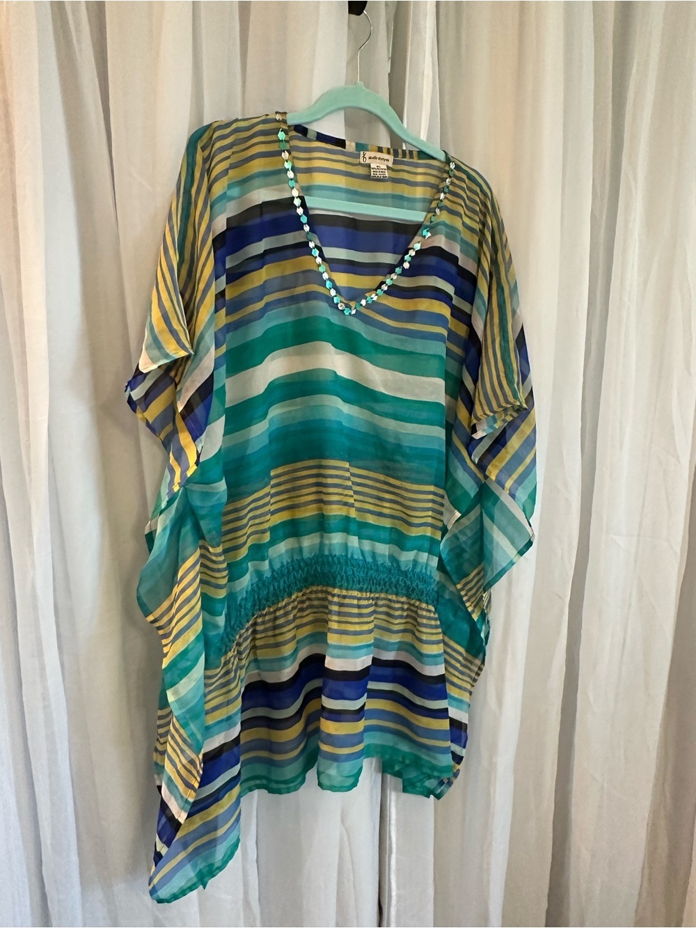 Studio Thirtysix Striped Teal & Blue Boho swim cover up